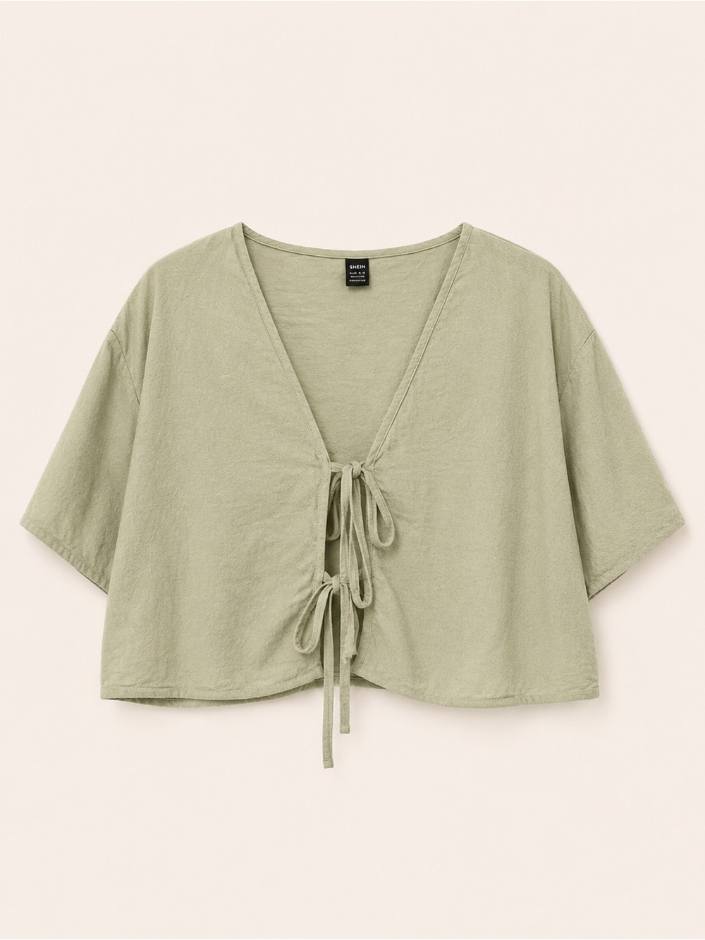 SHEIN Light Olive Tie-Front Short Sleeve Crop Top